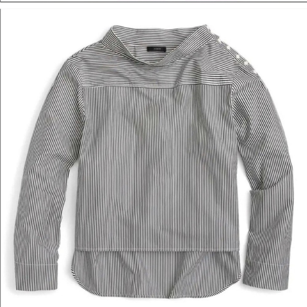 J. Crew Funnelneck Striped Blouse in Frosty Olive